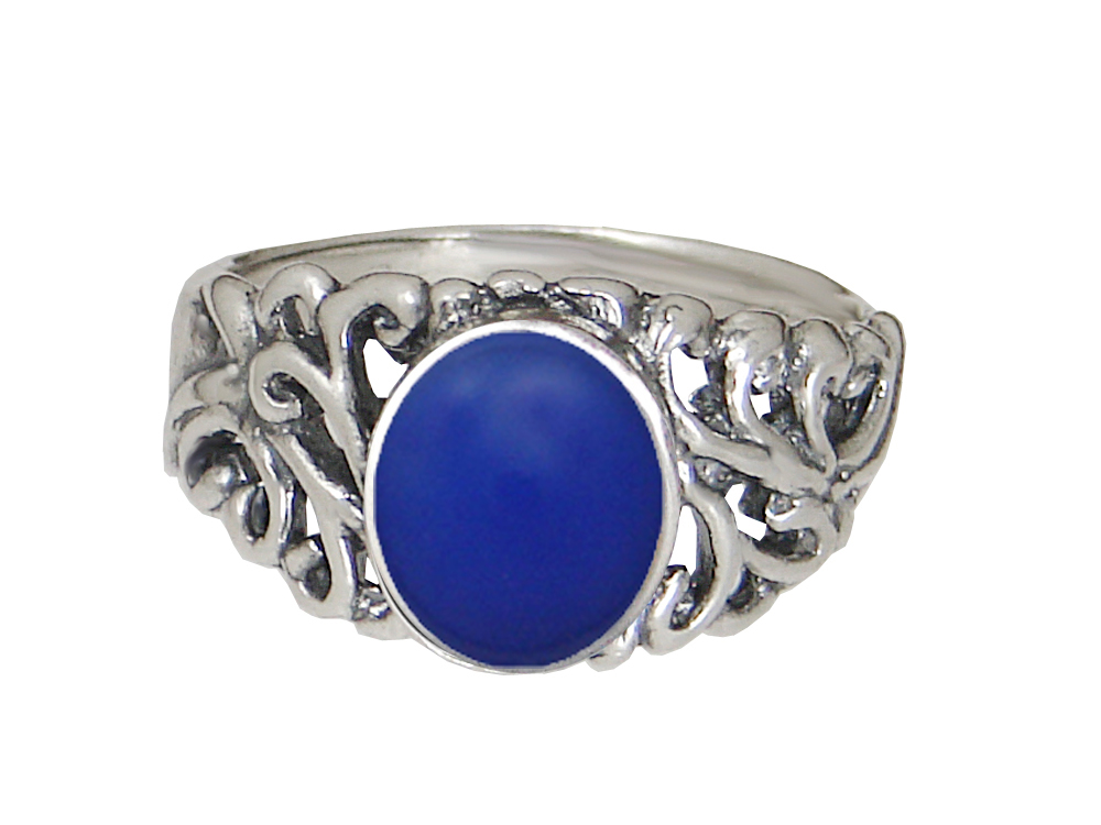 Sterling Silver Gemstone Ring With Blue Onyx Size 8